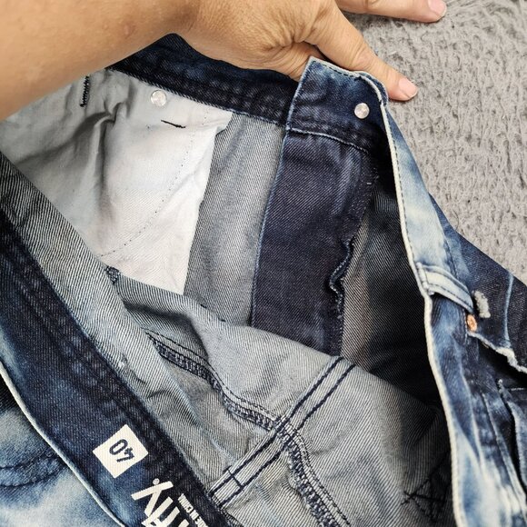 Born Fly Jeans Mens 40 Medium Wash Stretch Mid Rise Distressed Patch Streetwear - Picture 11 of 13